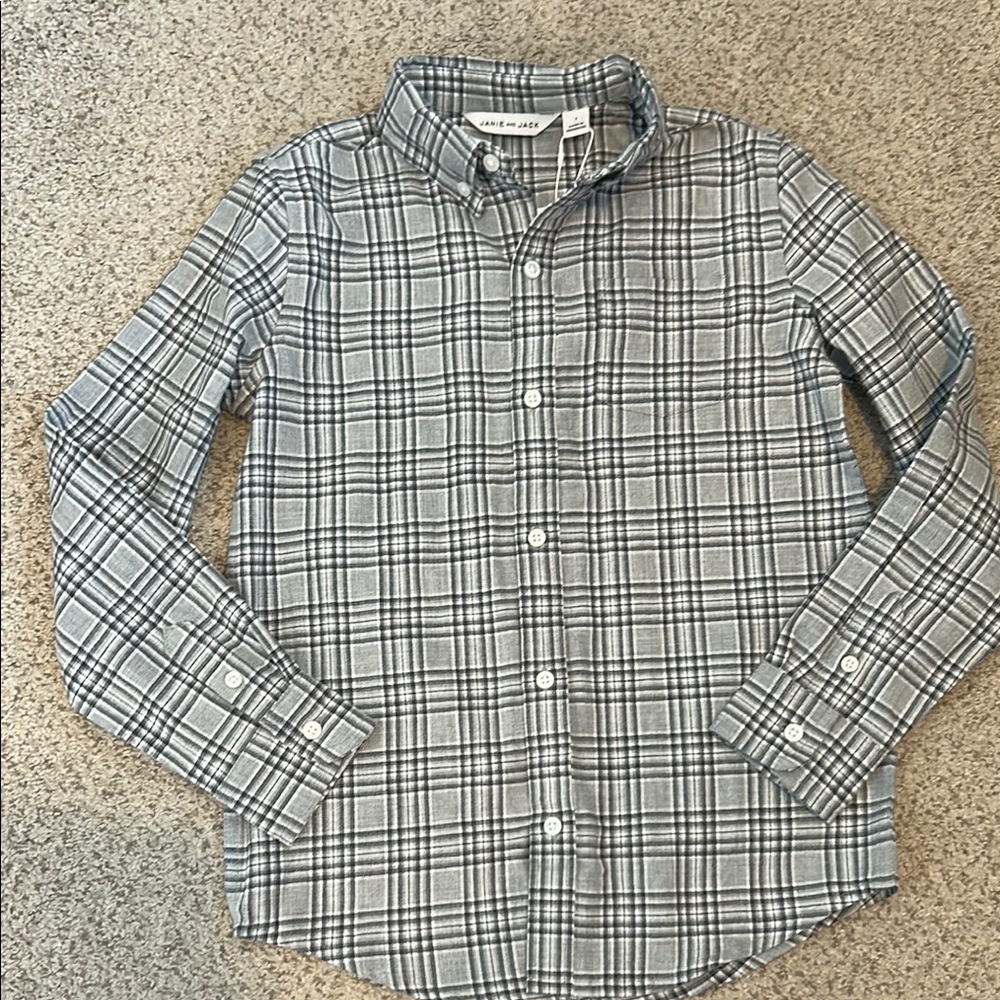 NWT Janie & Jack Grey and Black Flannel Shirt, 7